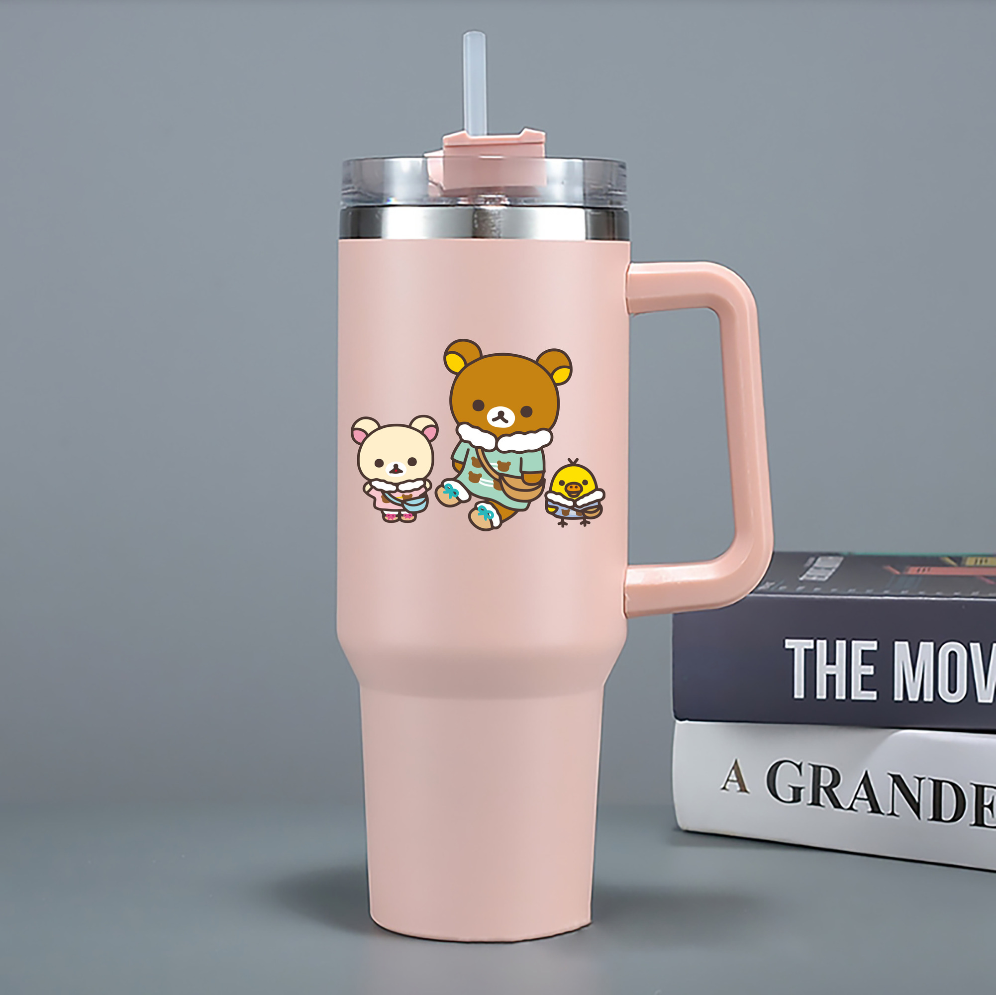 （画像用） リラックマ リラックマ キイロイトリ Rilakkuma Korilakkuma Kiiroitori 1200mL車用タンブラー - クリスタルステッカー（プラスチックストロー付き）
